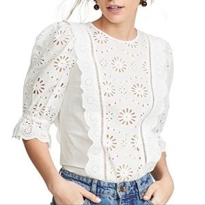 Veronica Beard Gale Eyelet Cotton Blouse White 0